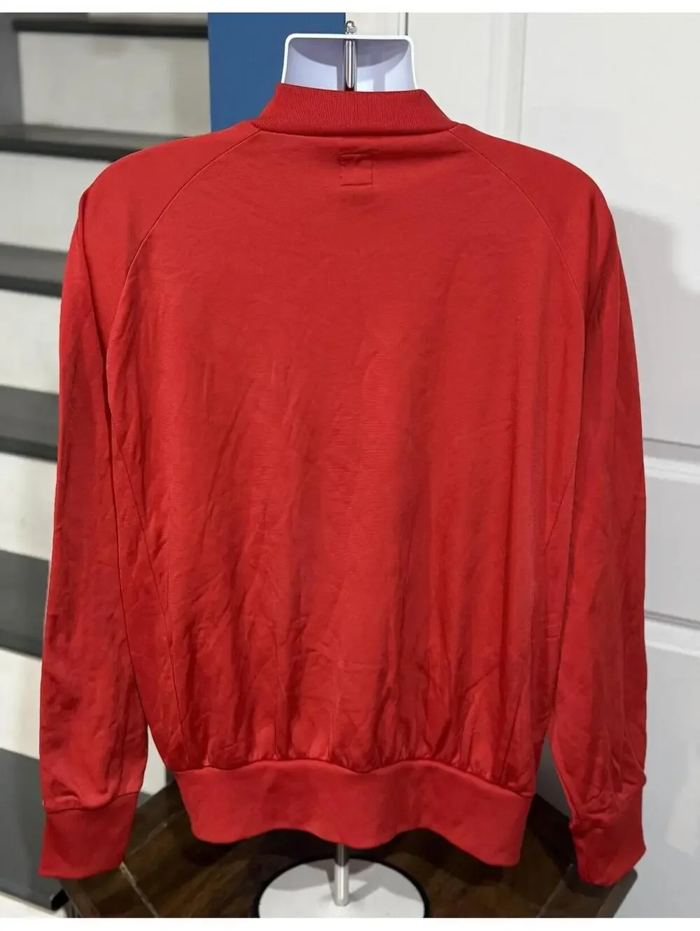 Men's Adidas Red Track Jacket with White Stripes Full Zip Size Extra Large (XL)